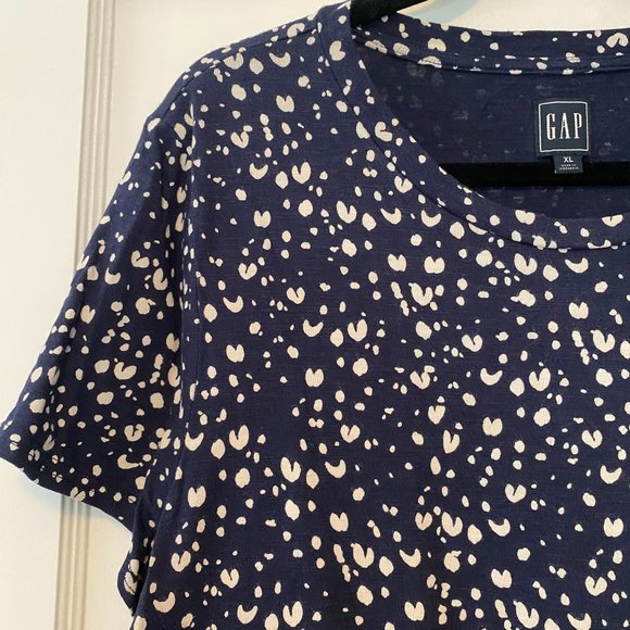 GAP Navy Blue White Speckled Tiered Cotton/Modal Summer Dress Womens XL - Picture 3 of 8